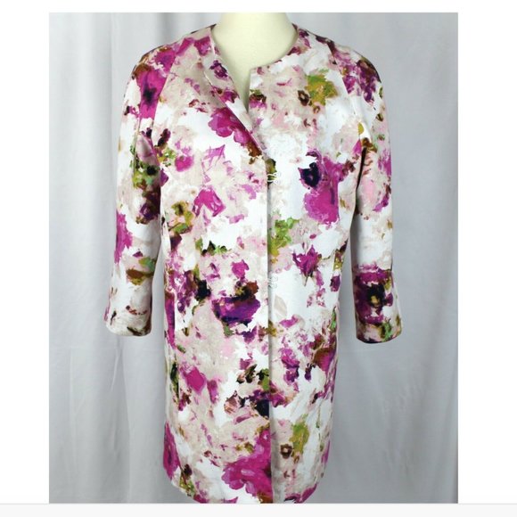Liz Claiborne Women L Blazer Jacket Lined Flower 5/6 Sleeve Length Cotton - Picture 1 of 10